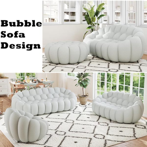 Magic Home 79 in. Modern Bubble Couch, Armless Comfy Fabric Loveseat Lazy Floor Curved Leisure Sofa in Gray for Small Space Bedroom MH-133LG-2-SF