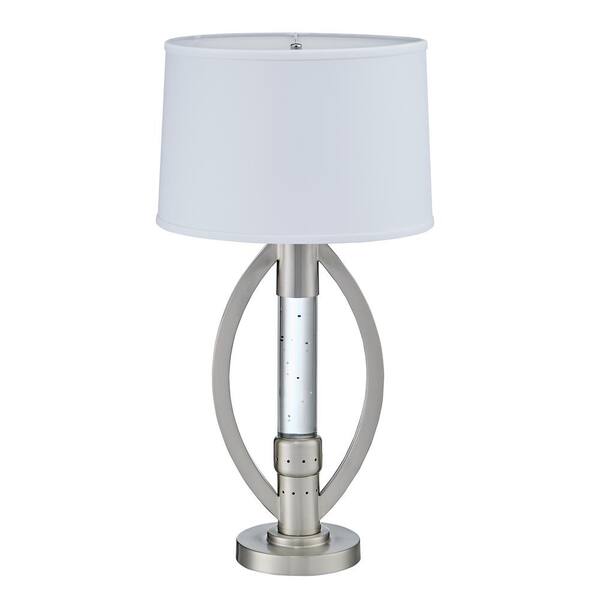 EVERGLADE HOME Etsu 28 in. Satin Nickel Table Lamp with Glass Tube and Fabric Shade