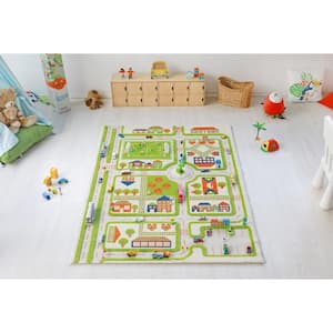 Traffic Green 3D 4 ft. x 6 ft. 3D Soft and Cozy Non-Toxic Polypropylene Play Area Rug for Kids Bedroom or Playroom