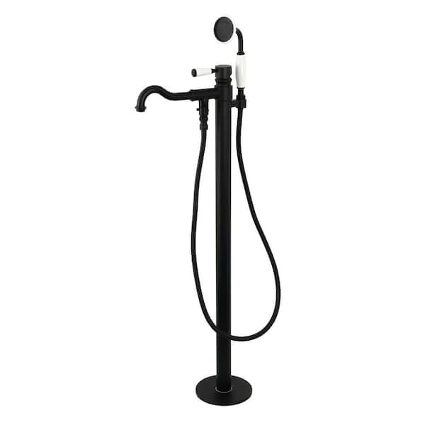 Kingston Brass Paris Single-Handle Freestanding Roman Tub Faucet with Hand Shower in Matte Black