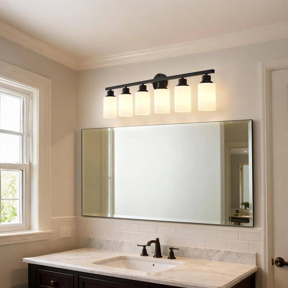 Orbe 6-Light Matte Black Vanity Light with Frosted Glass (No Bulbs)  for Bedroom & Living Room price history on PriceWatchPro
