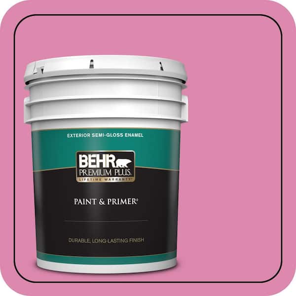 BEHR PREMIUM PLUS 5 gal. #100B-5 Springtime Bloom Semi-Gloss Enamel Exterior Paint & Primer