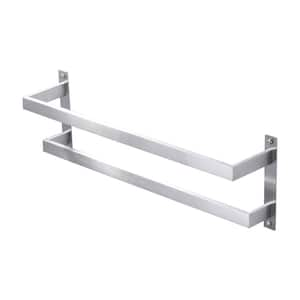 24 in. Square Double Staggered Wall Mounted Towel Rack, Stainless Steel Towel Bars in Brushed Nickel