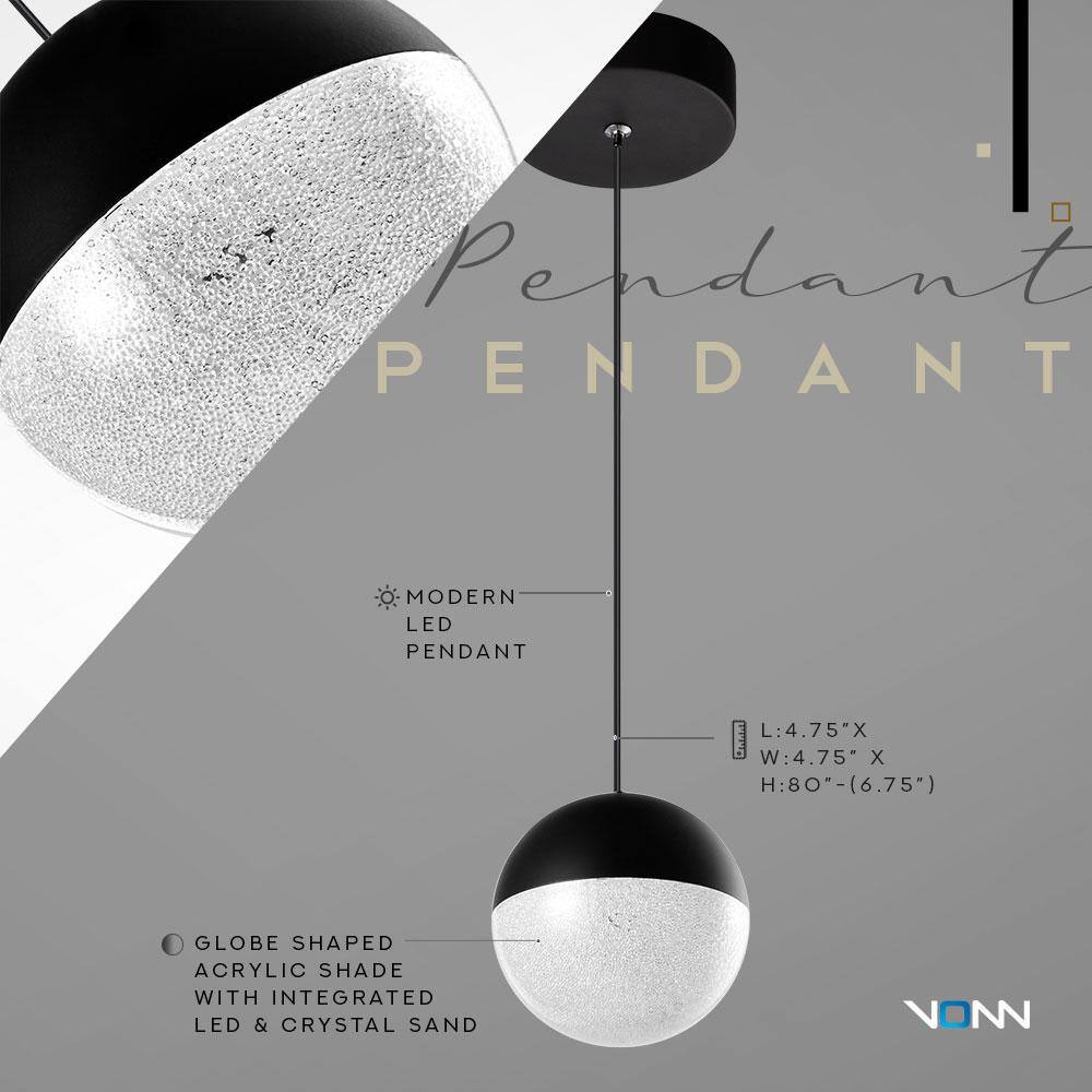Matte Black Glass LED Jar Pendant Light