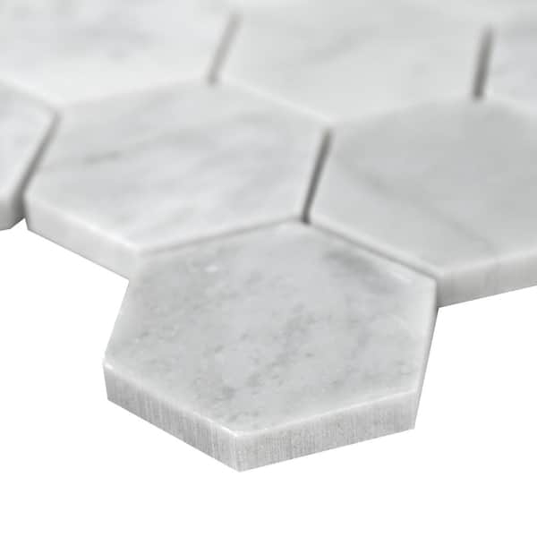 MSI - Carrara White Hexagon 12 in. x 12 in. x 10 mm Polished Marble Mesh-Mounted Mosaic Floor and Wall Tile (10 sq. ft. /case)