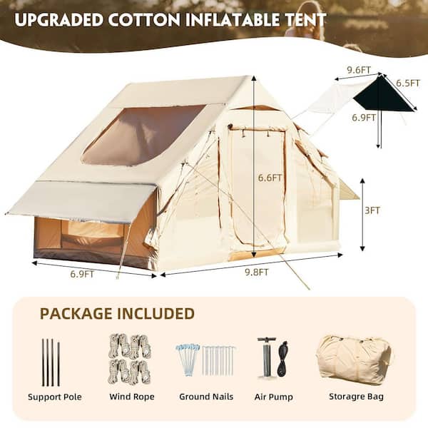 DSNAPE All-Weather 10 ft. x 7 ft. Beige Inflatable Camping Tent