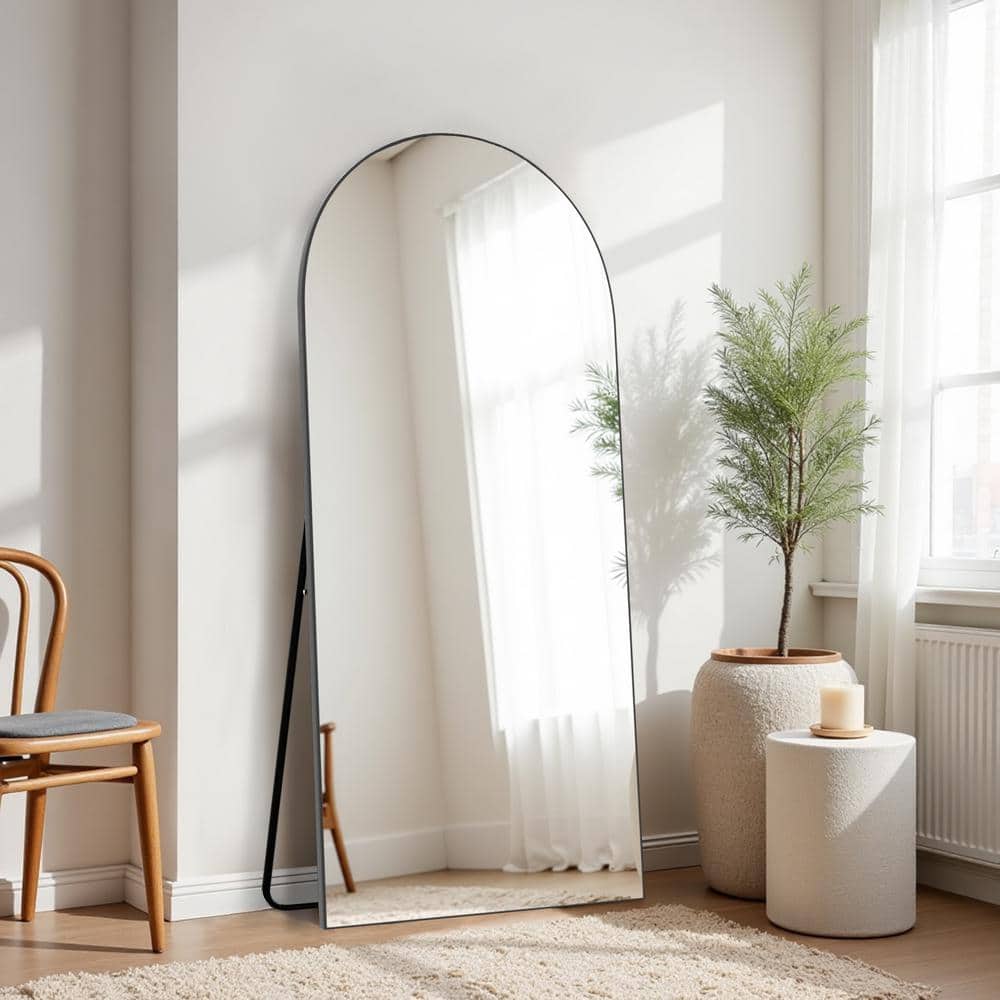 31 in. W x 71 in. H Wood Frame Arched Floor Mirror, Bedroom Living Room Wal