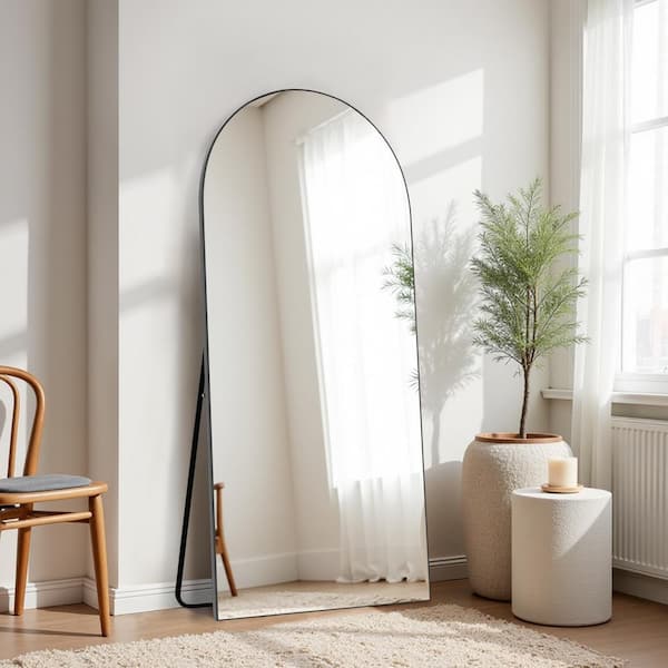 Lirago 31 in. W x 71 in. H Wood Frame Arched Floor Mirror, Bedroom Living Room Wall Mirror in Black