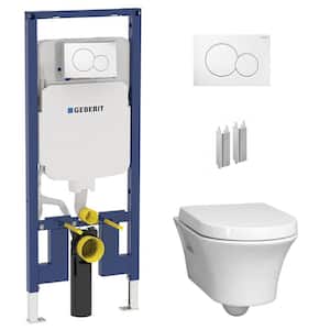 2-Piece 0.8/1.6 GPF Dual Flush Elongated Cossu Toilet in White w/Concealed Tank (2x4 Construction) and Dual Flush Plate
