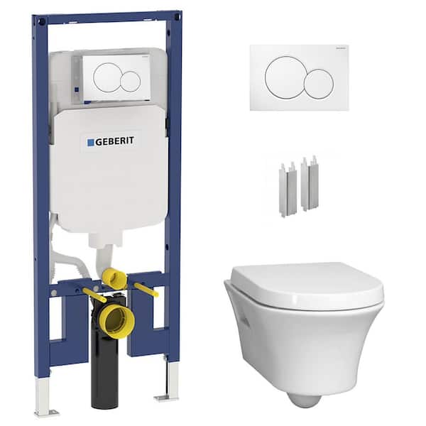 Geberit 2-Piece 0.8/1.6 GPF Dual Flush Elongated Cossu Toilet in White w/Concealed Tank (2x4 Construction) and Dual Flush Plate