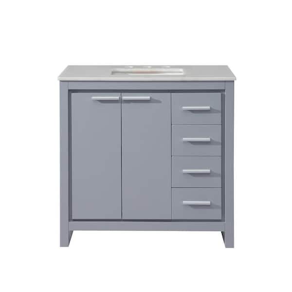 Unbranded Timeless Home 36 in. W x 21 in. D x 35 in. H Single Bathroom Vanity in Grey with White Marble Top and White Basin