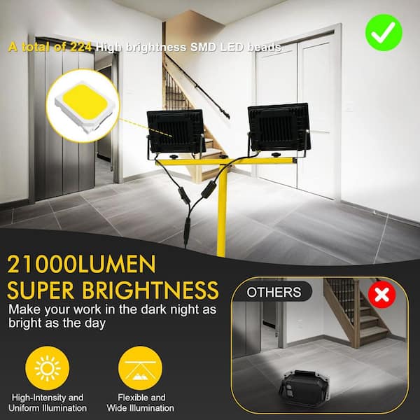 21000 Lumen 2 Head LED Work Light Portable Tripod Stand IP66