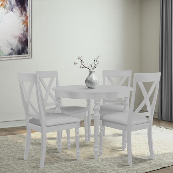 Philippe 5-Piece Round White Wood Top Dining Room Set Seats-4
