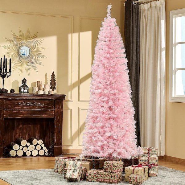 christmas trees decorated pink