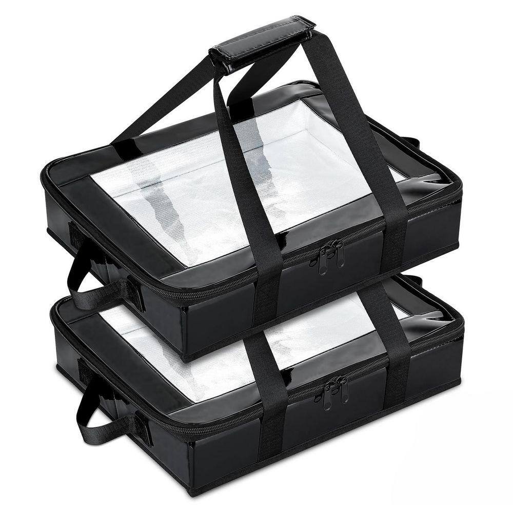 Lynzavix 2-Piece Black PU Leather Insulated Foil Pan Carrier Set
