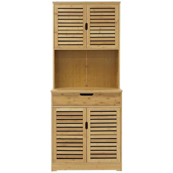 VEIKOUS Natural Bamboo Wood Color Kitchen-Pantry Cabinet Storage Hutch with Large Storage Space