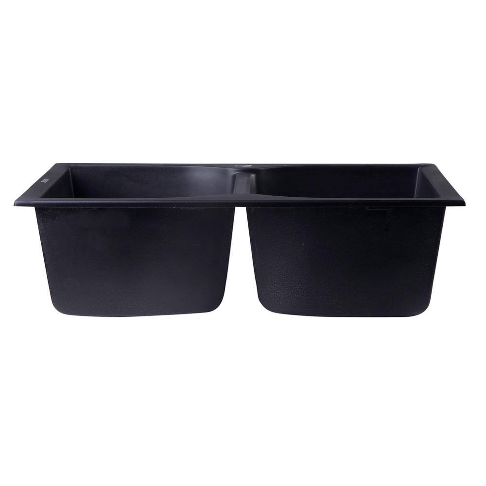 Black Granite Double Bowl Drop-In Kitchen Sink