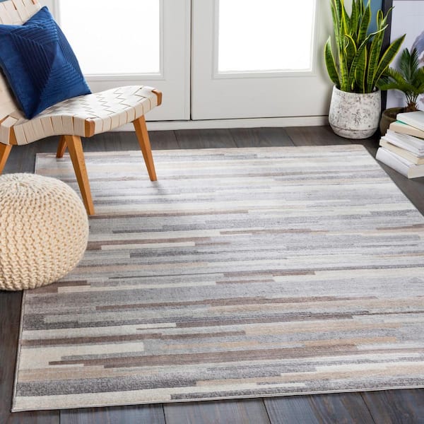 Lenero Medium Gray 9 ft. x 12 ft. 3 in. Striped Area Rug