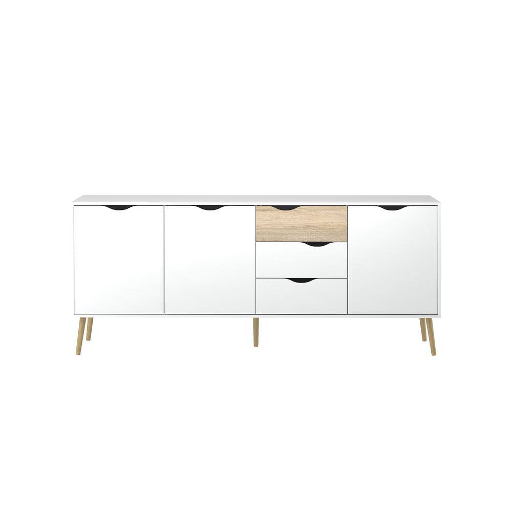 Scandinavian White and Oak 77" Sideboard with Adjustable Shelves