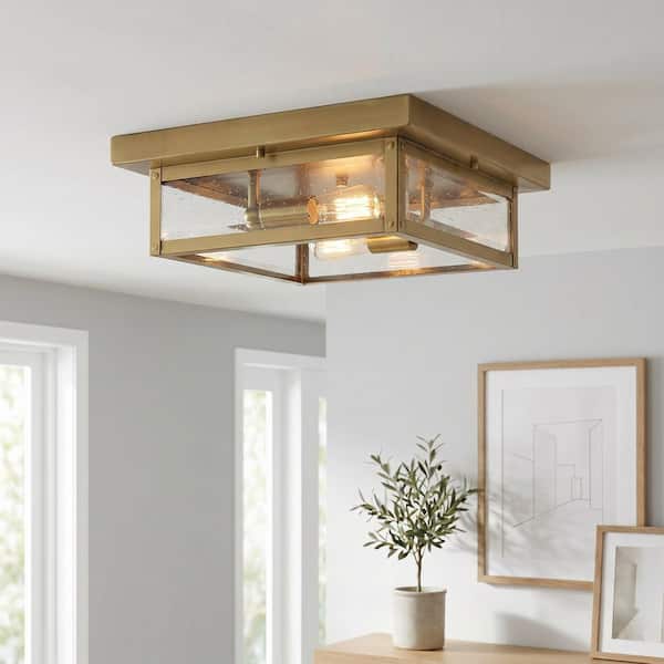 Westover 2-Light Antique Brass Flush Mount with Clear Seeded Glass