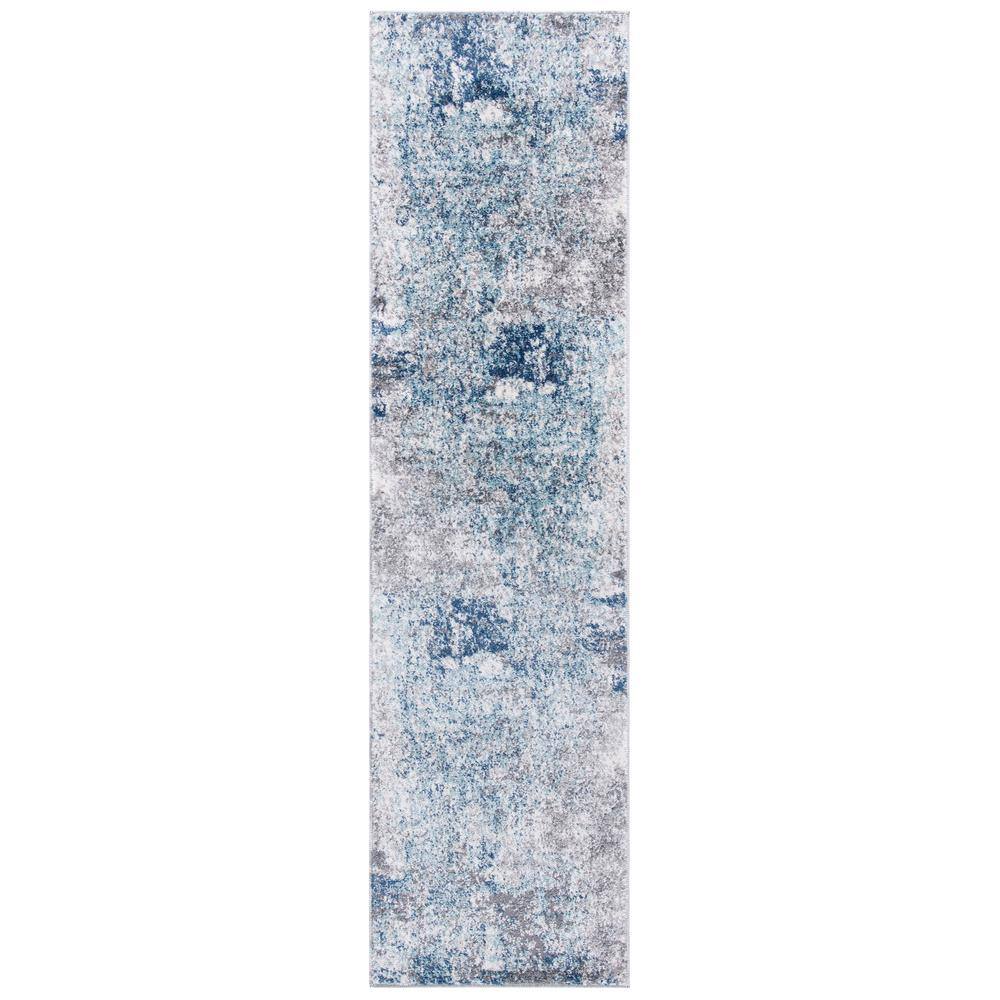 Gray and Blue Abstract Synthetic Area Rug