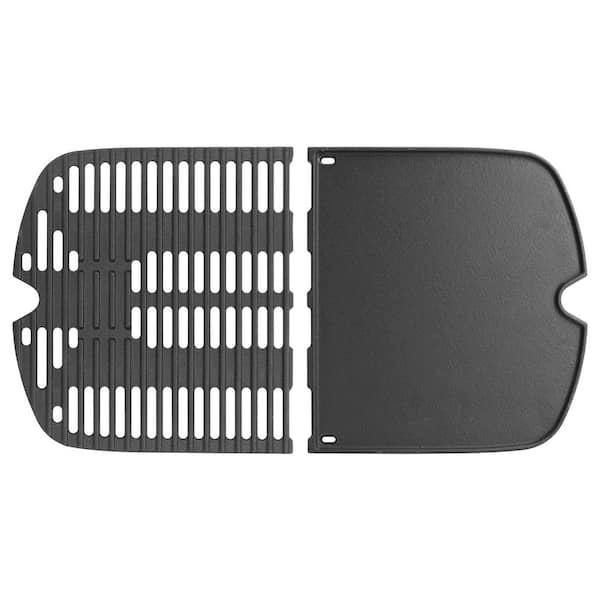 Cast Iron Grill Griddle and Cooking Grate Replacement Kit for Weber Traveler Portable Gas Grill, Black