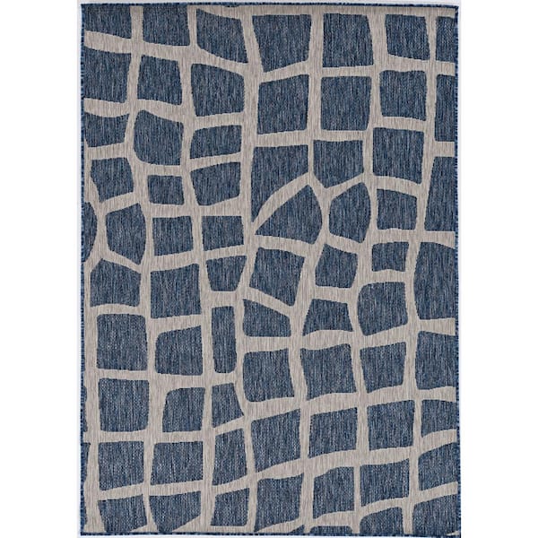 MILLERTON HOME Isla Blue 8 ft. x 10 ft. Mid-Century Distressed Indoor/Outdoor Area Rug