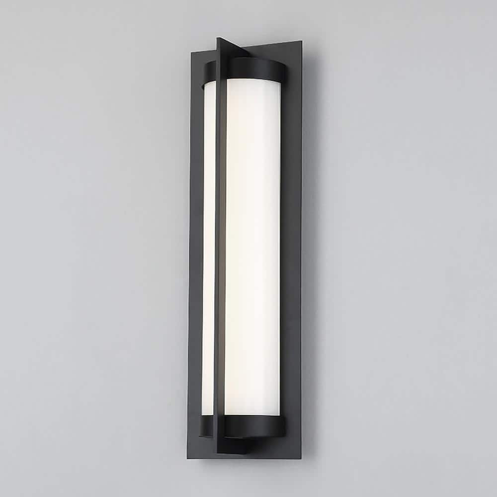 Oberon Black LED Outdoor Wall Sconce with Bent Opal Glass
