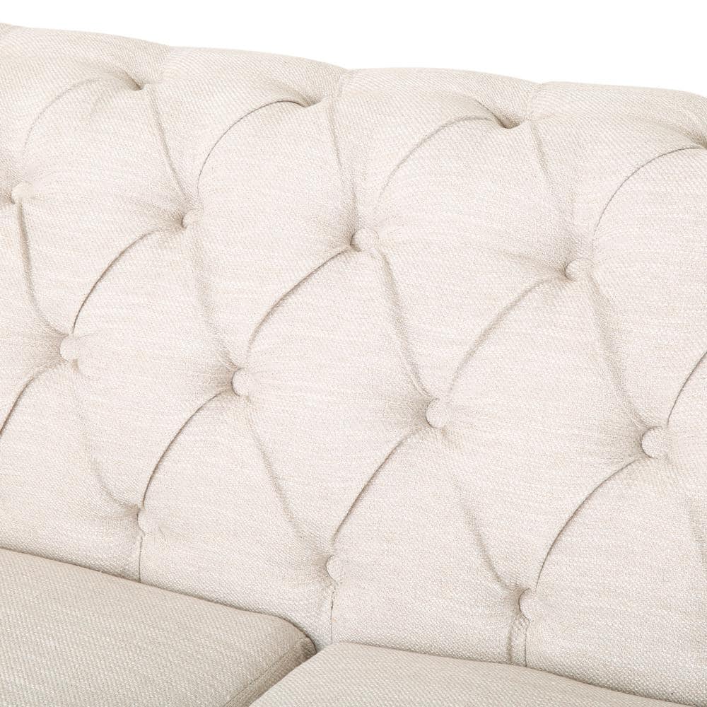 Beige and Dark Brown Chesterfield Tufted 3-Seater Sofa