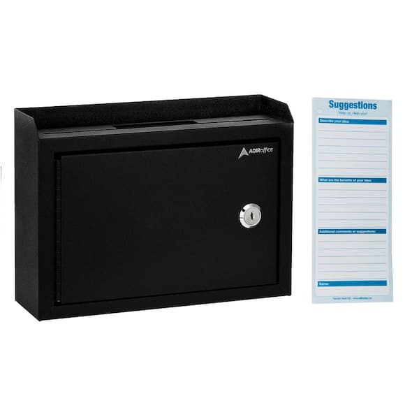 AdirOffice Medium Size Black Steel Multi-Purpose Suggestion Drop Box Mailbox with Suggestion Cards
