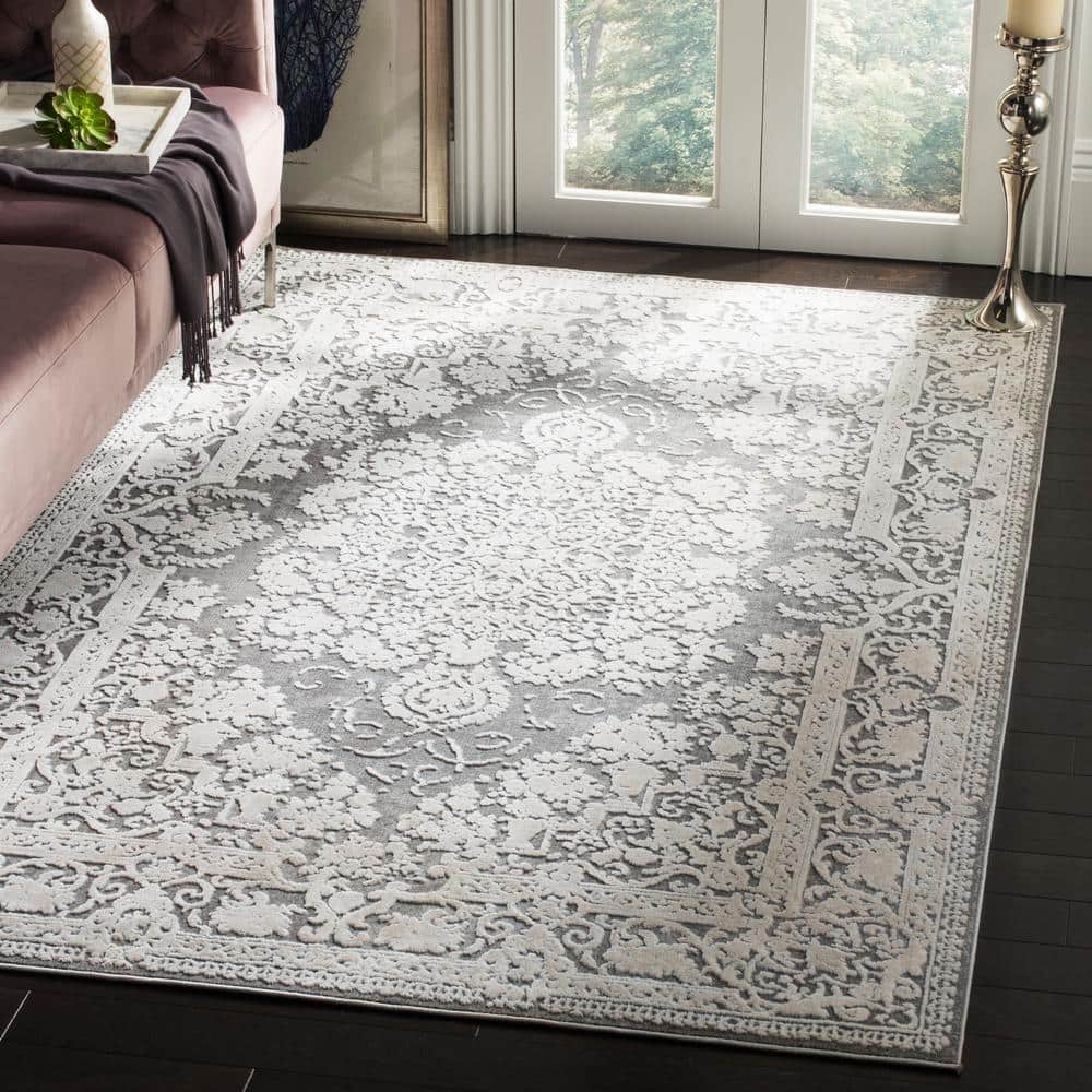 Elegance in Bloom Dark Grey/Cream Floral Cotton-Blend 8'x10' Area Rug