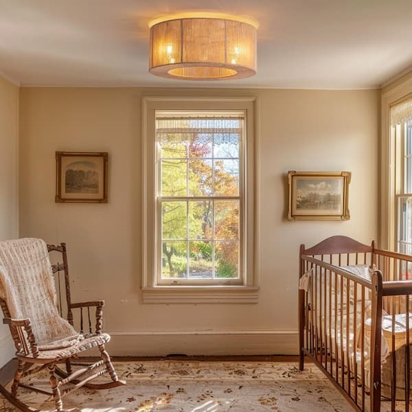 18 in. Indoor Boho Rattan Caged White Low Profile Bladeless Ceiling Fan with Light and Remote, Flush Mount Ceiling Fan