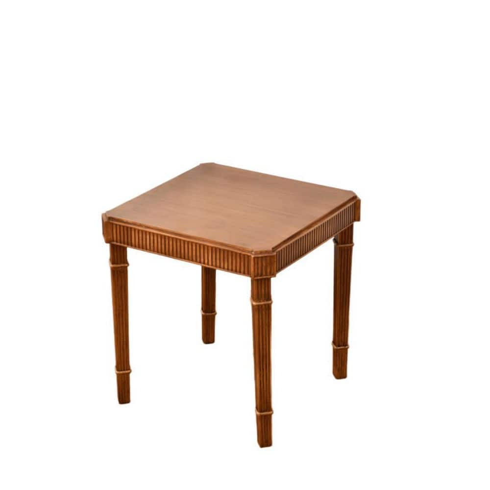 Classic 22 in. Wooden Brown Square End Table - Warm Polished End Table with Fluted Legs & Decorative Trim