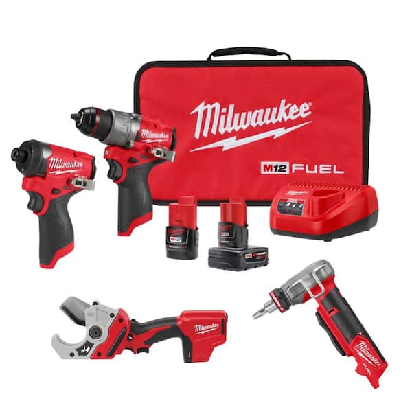 Milwaukee M12 FUEL 12-Volt Li-Ion Brushless Cordless Hammer Drill & Impact Driver Combo Kit with ProPEX Expander & PVC Pipe Shear