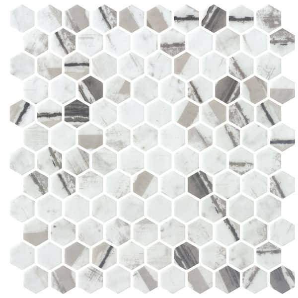 ANDOVA Avery Frothe Grey 1 in. x 1 in. Honeycomb Polished Upcycled Glass Floor and Wall Mosaic Tile Sample