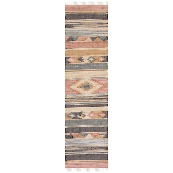 Kilim 2 ft. x 13 ft. Blue/Rust Striped Runner Rug