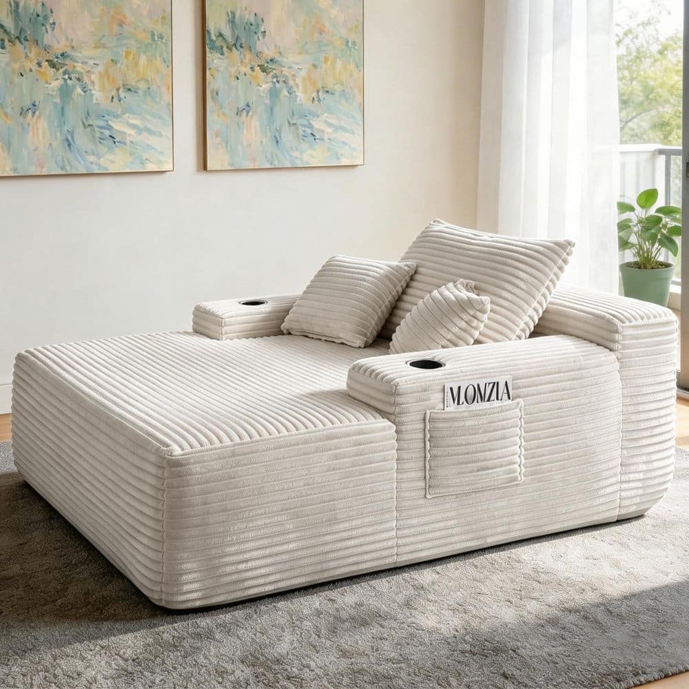Pravat Beige Corduroy with Wide Armrest Chaise Lounge, Cozy Boneless Sleeper Sofa Bed price history on PriceWatchPro