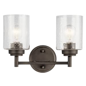 Winslow 12.75 in. 2-Light Olde Bronze Contemporary Bathroom Vanity Light with Clear Seeded Glass