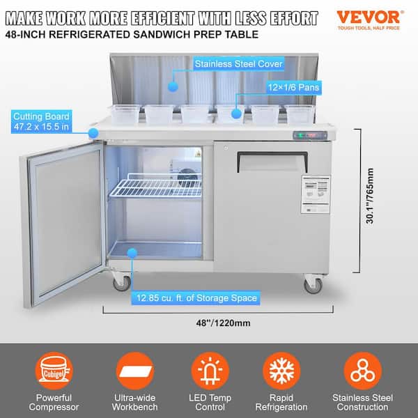 Blue Ray 2 Door Refrigerated Sandwich Prep Table With Glass Lid Fan Cooling Commercial Salad Bar Ref