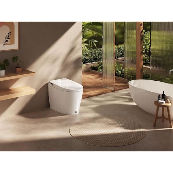 1.28 GPF Tankless Elongated Smart 1-Piece Toilet Bidet in White with Auto Close/Open/Flush, Warm Air Dryer
