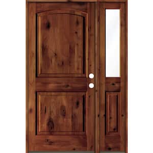 44 in. x 80 in. Knotty Alder 2 Panel Left-Hand/Inswing Clear Glass Red Chestnut Stain Wood Prehung Front Door