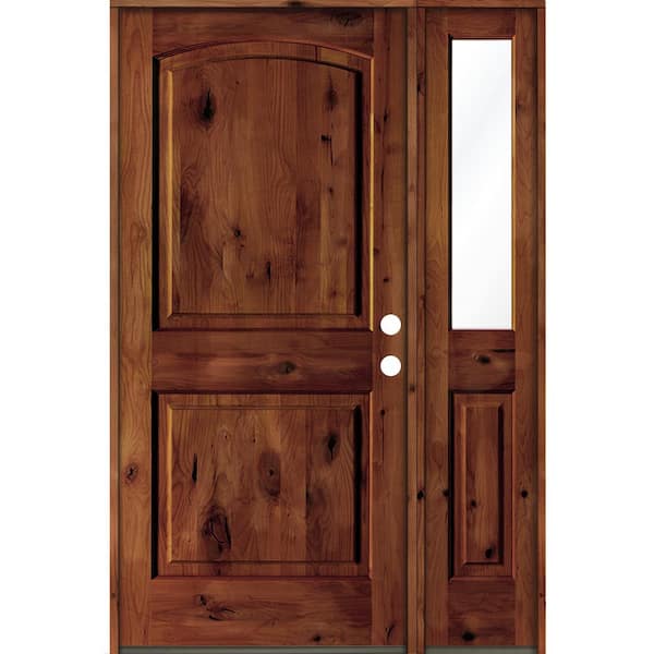 Krosswood Doors 50 in. x 80 in. Knotty Alder 2 Panel Left-Hand/Inswing Clear Glass Red Chestnut Stain Wood Prehung Front Door