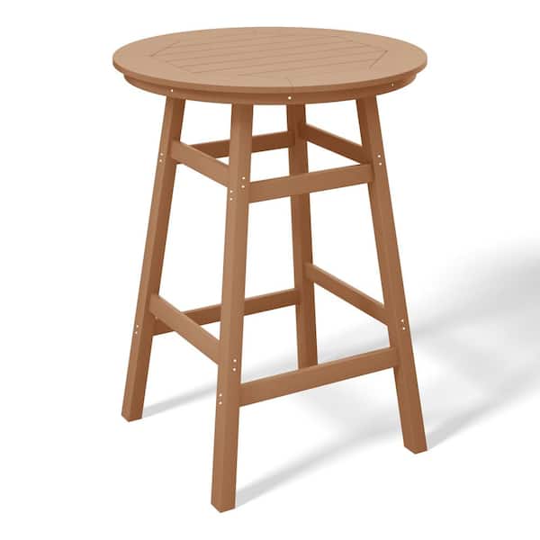 WESTIN OUTDOOR Laguna 35 in. Round HDPE Plastic All Weather Bar Height High Top Bistro Outdoor Bar Table in Teak