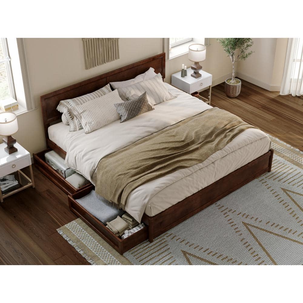 Lylah Dark Walnut King Platform Bed with Storage Drawers