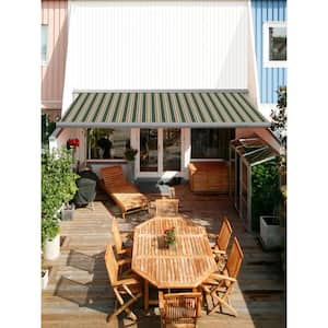 10 ft. Classic Series Semi-Cassette Electric w/ Remote Retractable Patio Awning, Green Beige Stripes (8 ft. Projection)