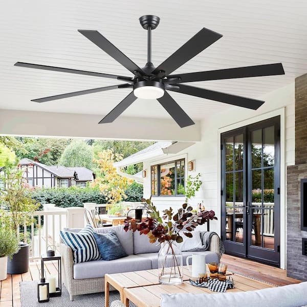 72 in. Indoor/Outdoor Industrial Commercial Large Black Ceiling Fans with Dimmable 3 Colors Lights and Remote
