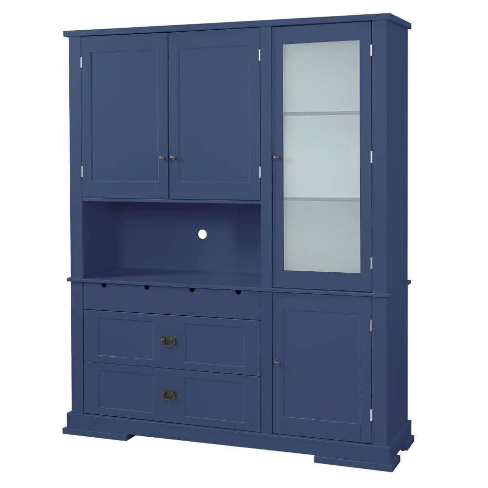 Blue 78.3 in. H Storage Cabinet with 3 Drawers, Door Shelf, 4 Adjustable Shelves