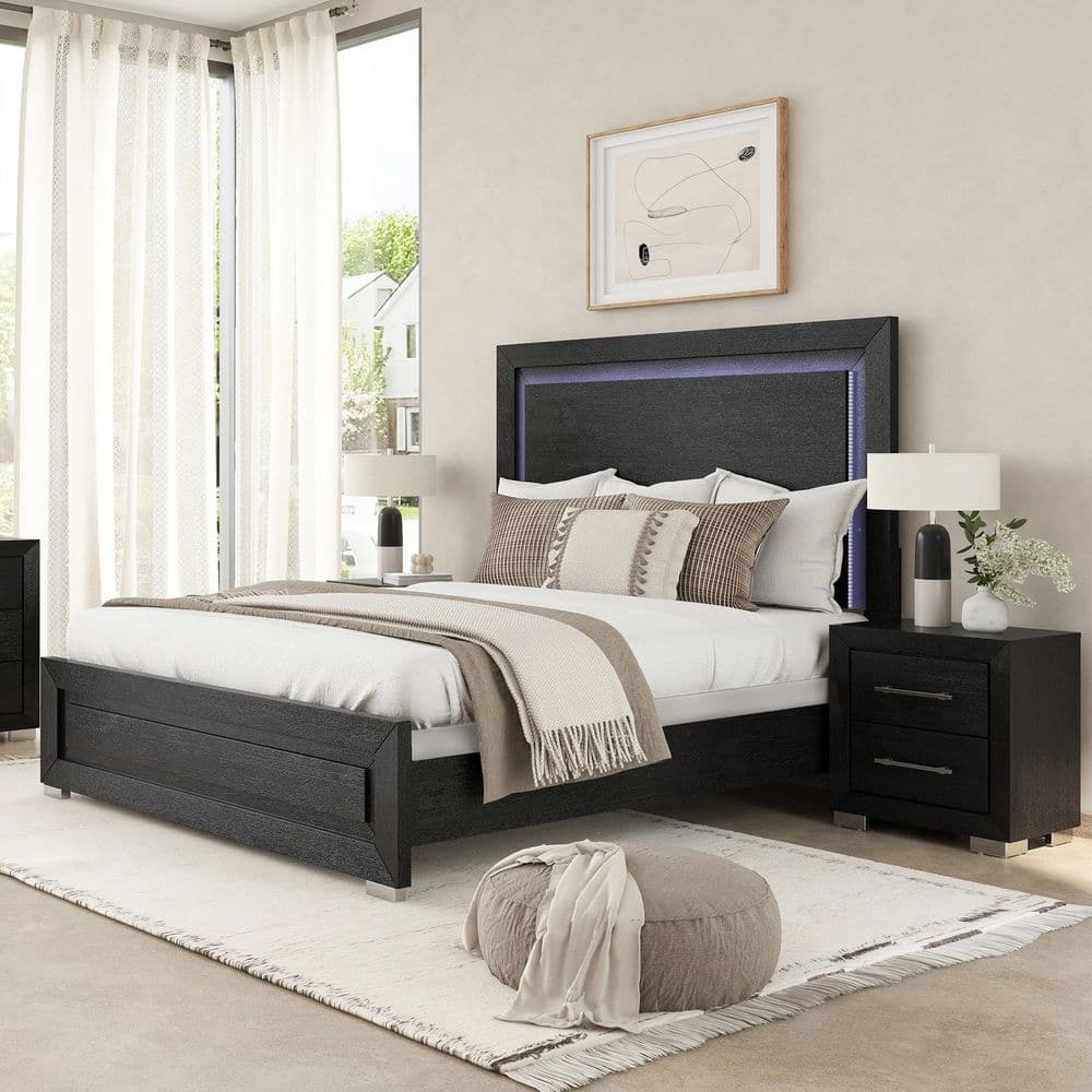 Fairhart 3-Piece Black Wood Queen Bedroom Set with LED Headboard and 2 Nightstands price history on PriceWatchPro
