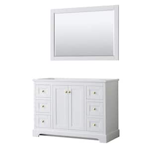 Avery 47.25 in. W x 21.75 in. D x 34.25 in. H Bath Vanity Cabinet without Top in White with Gold Trim & 46 in. Mirror