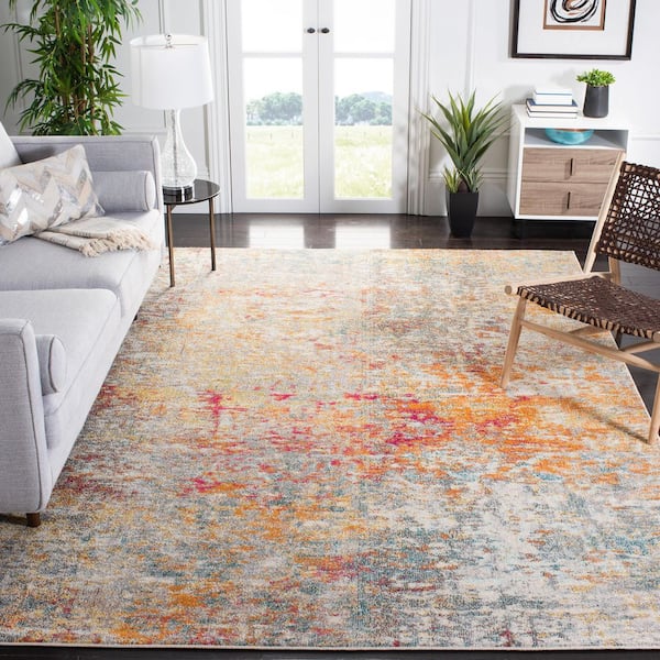 Madison Gray/Turquoise 9 ft. x 9 ft. Abstract Gradient Square Area Rug